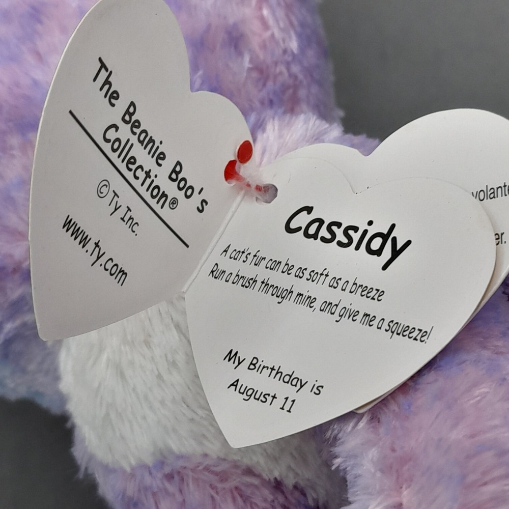 Ty Beanie Boos Cassidy Lavender Cat Purple Glitter Eyes Plush 6 inch NWT - Picture 8 of 8